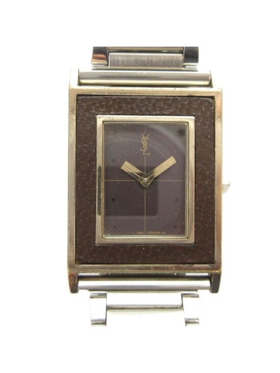 Saint Laurent Yves 4 Watch Quartz Square Logo Silver